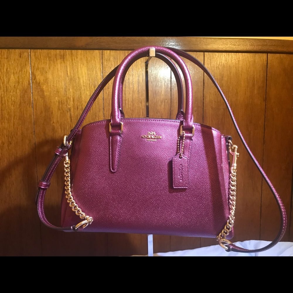 Coach Metallic Leather Mini Sage Satchel/Crossbody